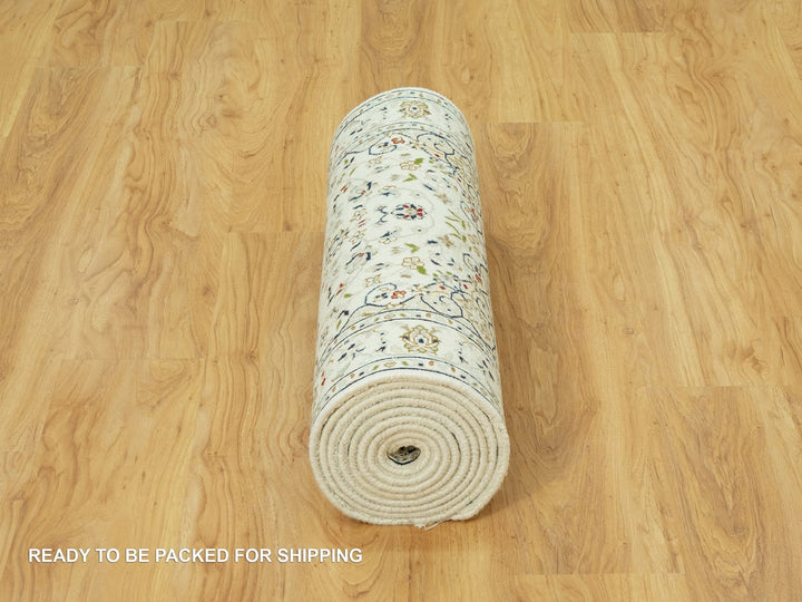 2'8" x 12'1" New Hand Knotted Ivory Wool Runner Oriental Rug - MOA10290504