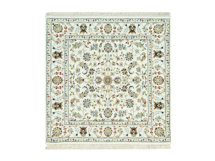 4'2" x 4'2" New Hand Knotted Ivory Wool Square Oriental Rug - MOA10290508