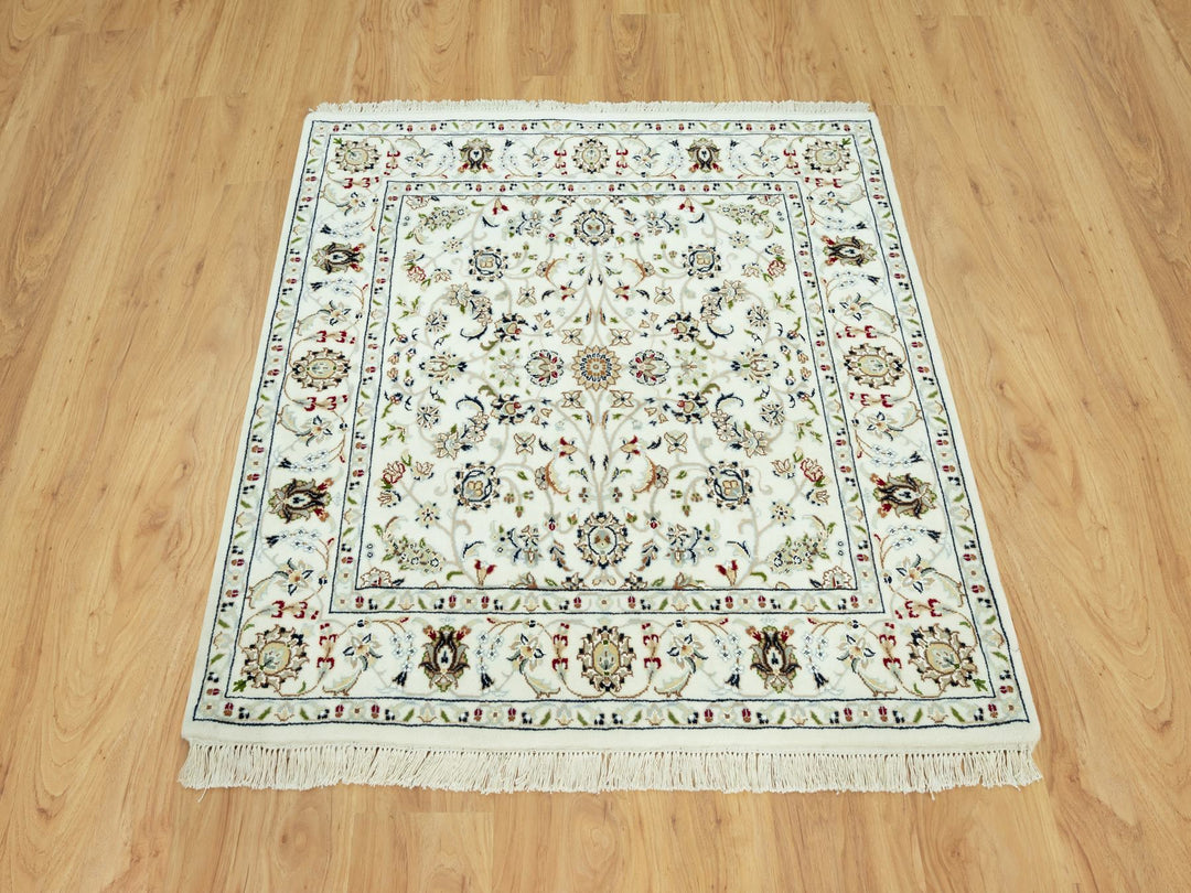 4'2" x 4'2" New Hand Knotted Ivory Wool Square Oriental Rug - MOA10290508