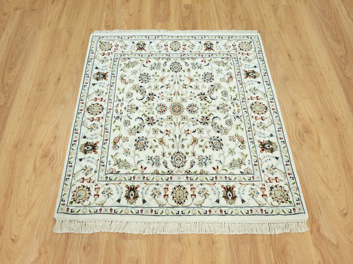 4'2" x 4'2" New Hand Knotted Ivory Wool Square Oriental Rug - MOA10290508