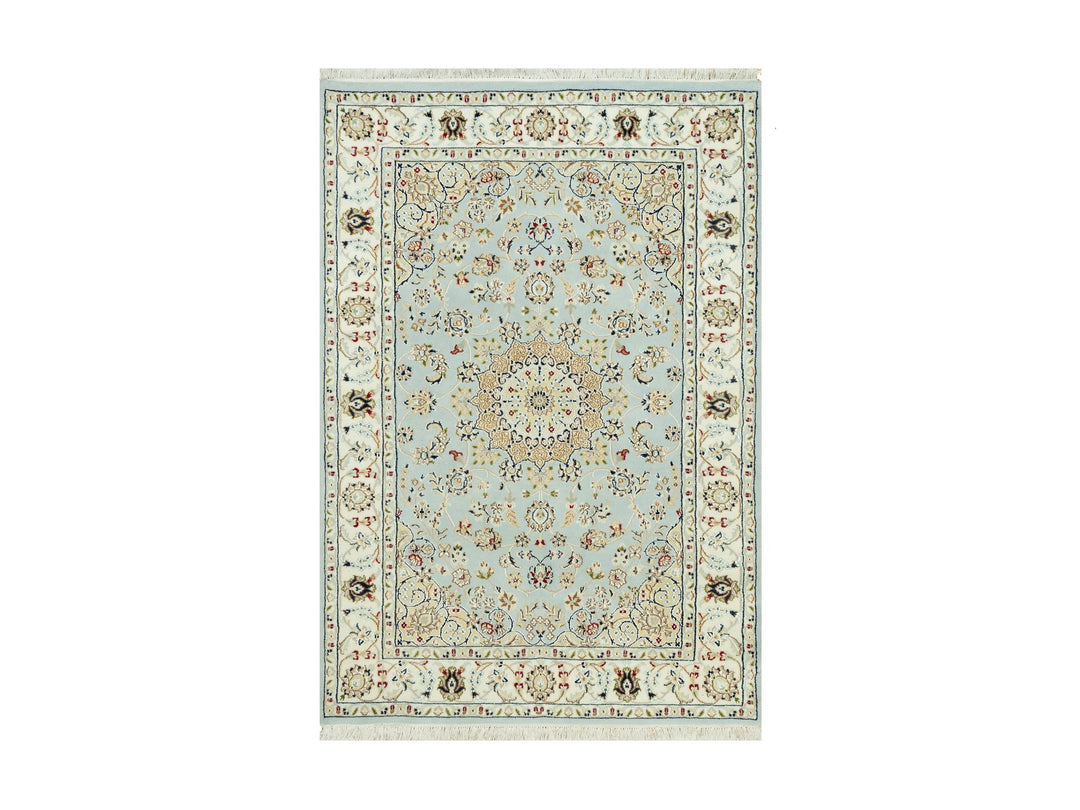 4'2" x 6'1" New Hand Knotted Blue Wool Rectangle Oriental Rug - MOA10290509
