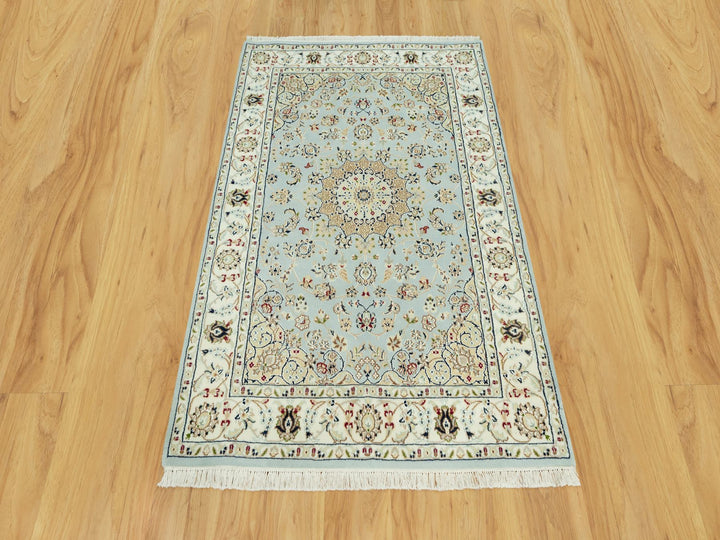4'2" x 6'1" New Hand Knotted Blue Wool Rectangle Oriental Rug - MOA10290509
