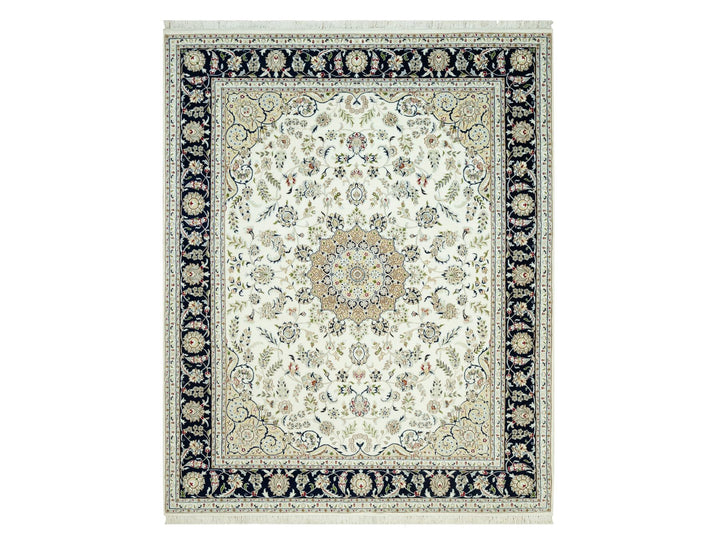 7'10" x 10'0" New Hand Knotted Ivory Wool Rectangle Oriental Rug - MOA10290519