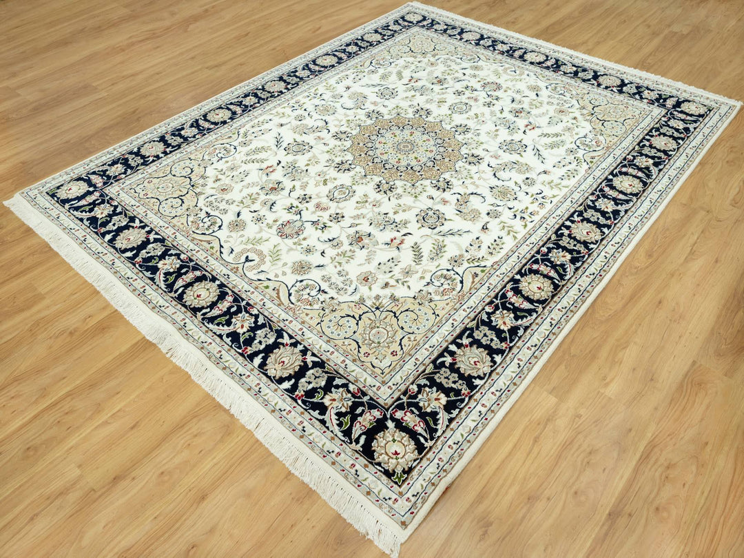 7'10" x 10'0" New Hand Knotted Ivory Wool Rectangle Oriental Rug - MOA10290519