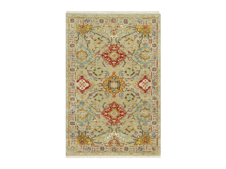 3'3" x 5'0" New Hand Knotted Beige Wool & Silk Rectangle Oriental Rug - MOA10290521