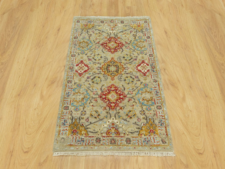 3'3" x 5'0" New Hand Knotted Beige Wool & Silk Rectangle Oriental Rug - MOA10290521