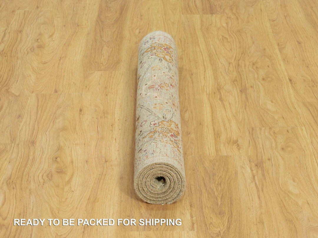 3'3" x 5'0" New Hand Knotted Beige Wool & Silk Rectangle Oriental Rug - MOA10290521