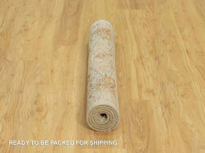 3'3" x 5'0" New Hand Knotted Beige Wool & Silk Rectangle Oriental Rug - MOA10290521