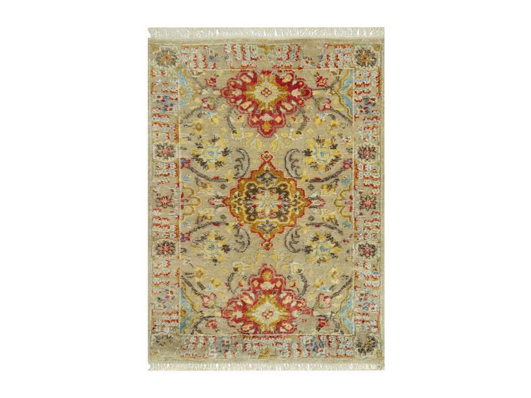 2'1" x 3'1" New Hand Knotted Beige Wool & Silk Rectangle Oriental Rug - MOA10290523