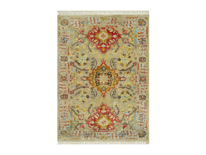 2'1" x 3'1" New Hand Knotted Beige Wool & Silk Rectangle Oriental Rug - MOA10290523