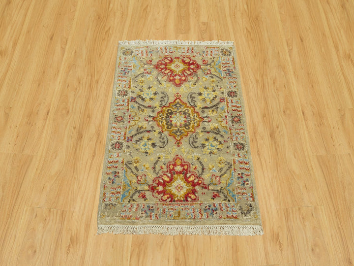2'1" x 3'1" New Hand Knotted Beige Wool & Silk Rectangle Oriental Rug - MOA10290523