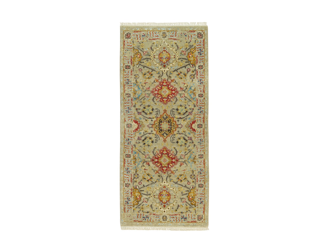 2'8" x 6'0" New Hand Knotted Beige Wool & Silk Runner Oriental Rug - MOA10290524