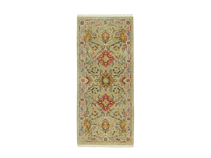 2'8" x 6'0" New Hand Knotted Beige Wool & Silk Runner Oriental Rug - MOA10290524