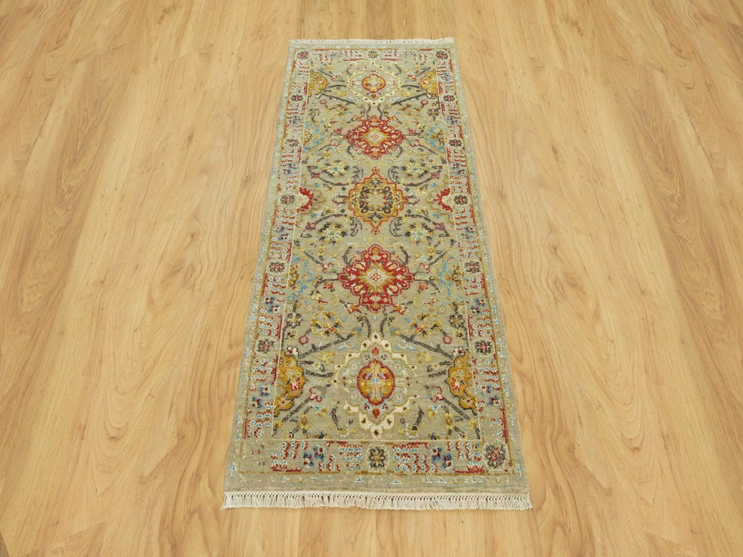 2'8" x 6'0" New Hand Knotted Beige Wool & Silk Runner Oriental Rug - MOA10290524