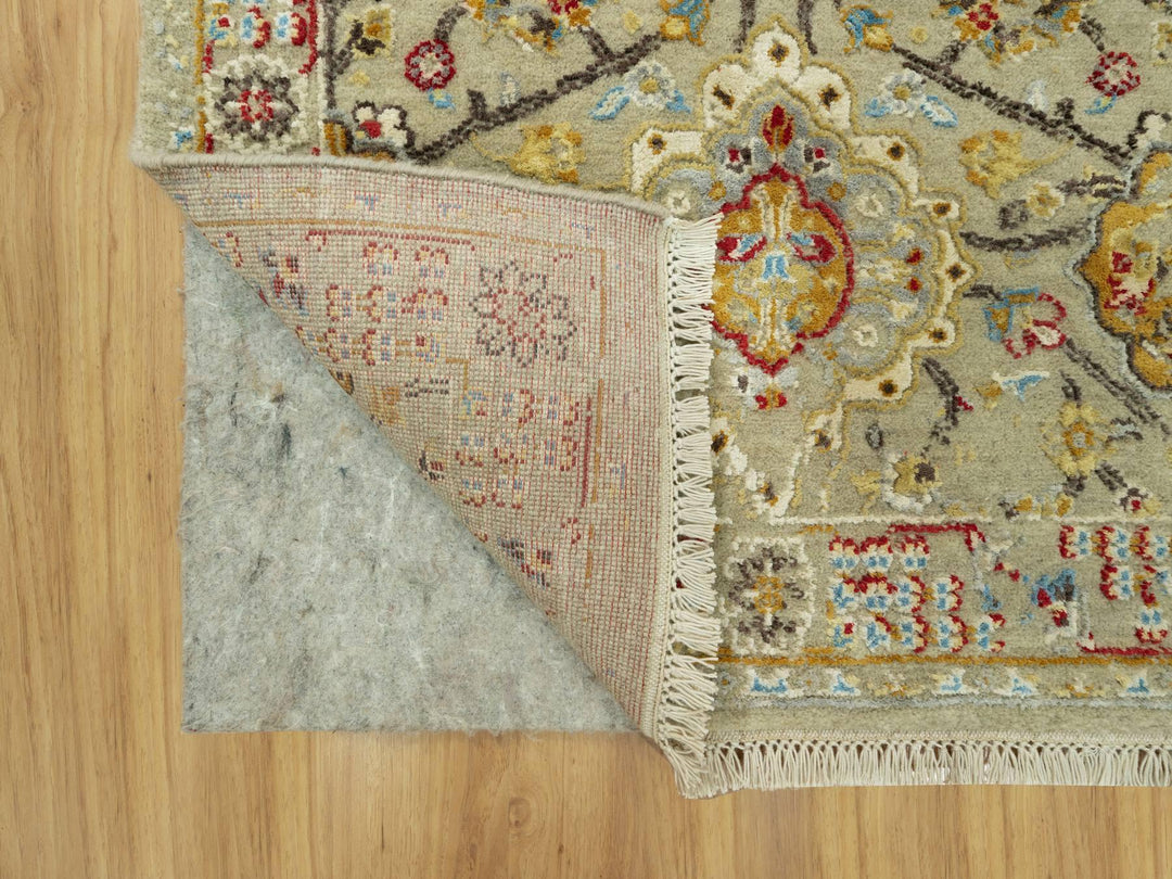 2'8" x 6'0" New Hand Knotted Beige Wool & Silk Runner Oriental Rug - MOA10290524