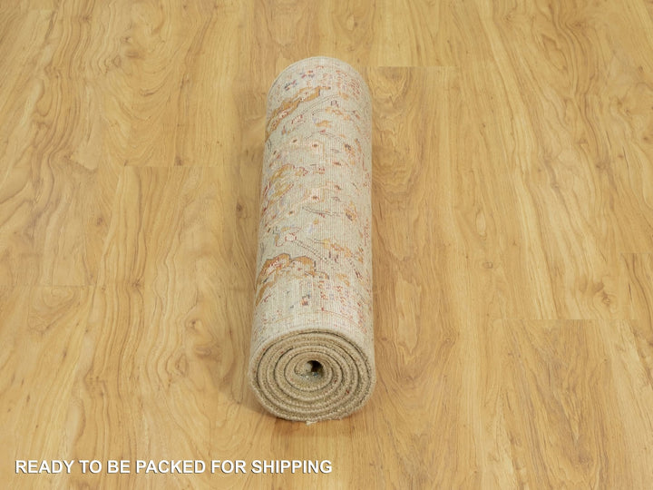 2'8" x 6'0" New Hand Knotted Beige Wool & Silk Runner Oriental Rug - MOA10290524