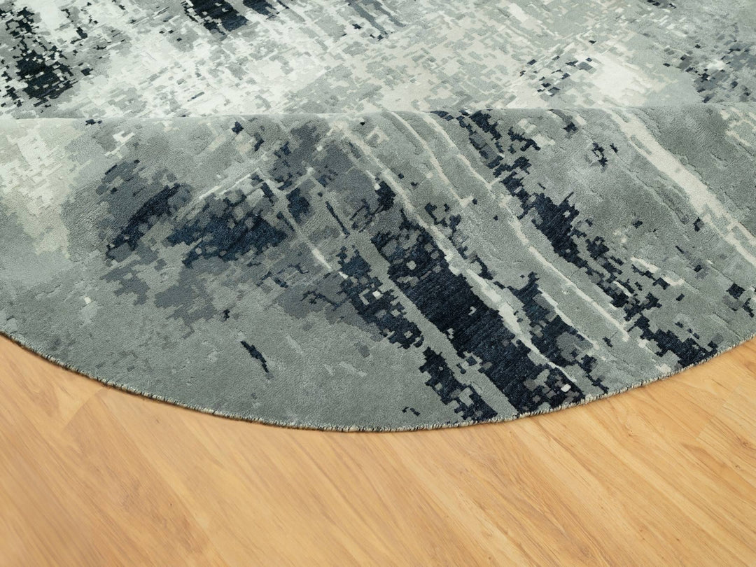 11'9" x 11'9" New Hand Knotted Black Wool & Silk Round Oriental Rug - MOA10290525