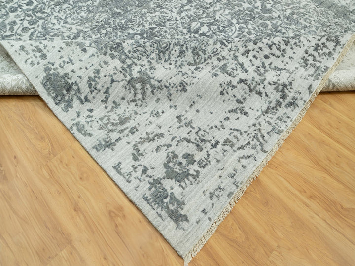 10'0" x 14'1" New Hand Knotted Grey Wool & Silk Rectangle Oriental Rug - MOA10290527