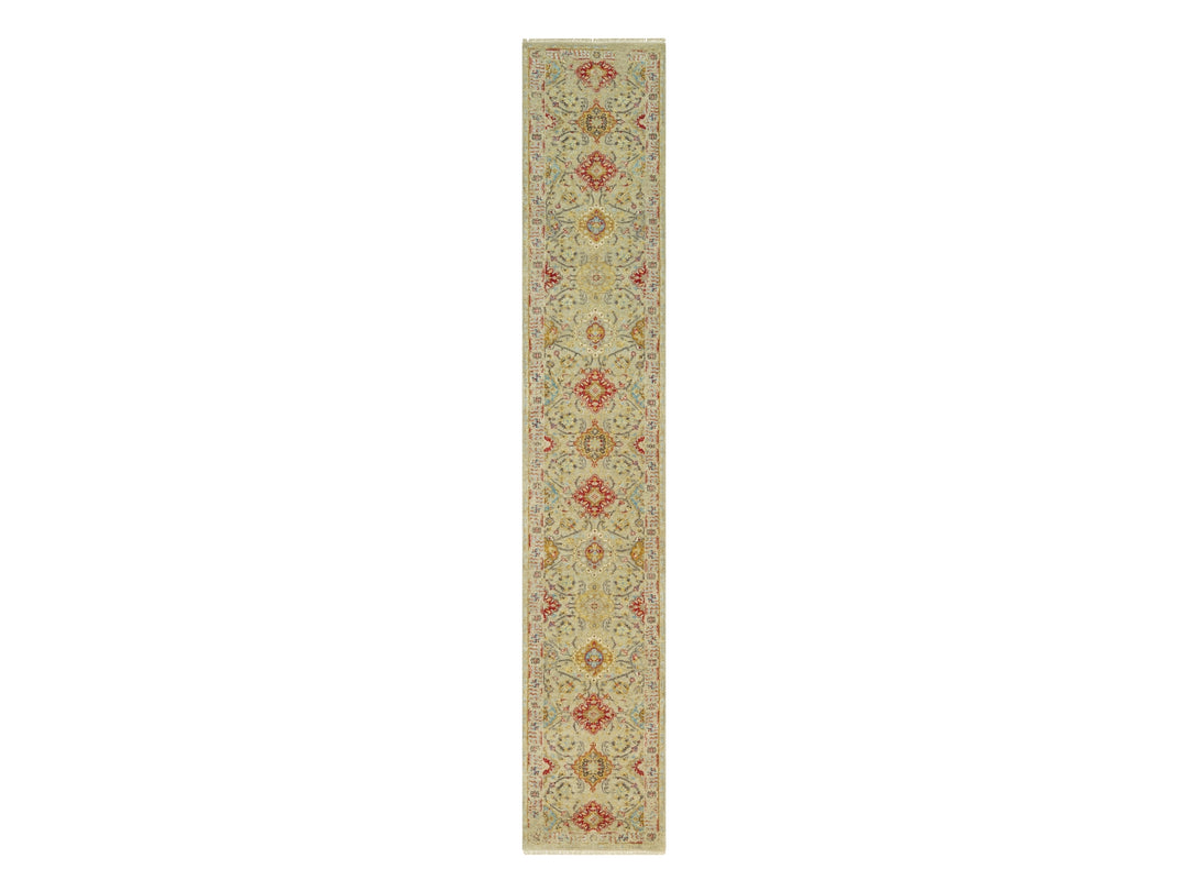 2'9" x 15'10" New Hand Knotted Beige Wool & Silk Runner Oriental Rug - MOA10290528