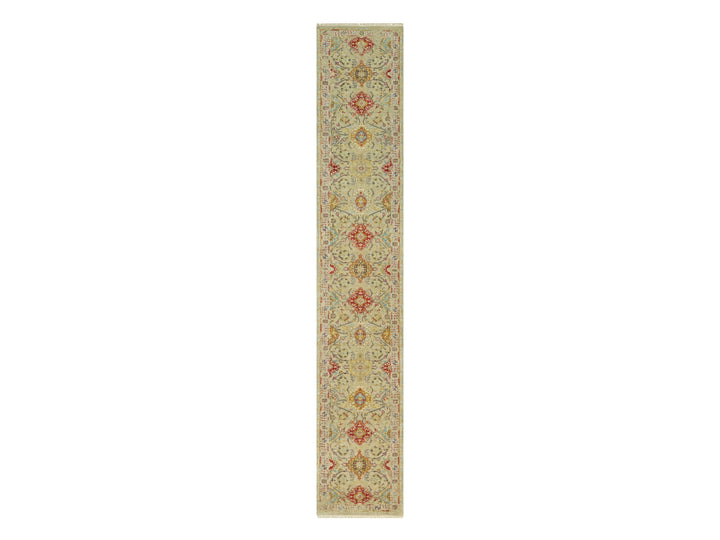 2'9" x 15'10" New Hand Knotted Beige Wool & Silk Runner Oriental Rug - MOA10290528