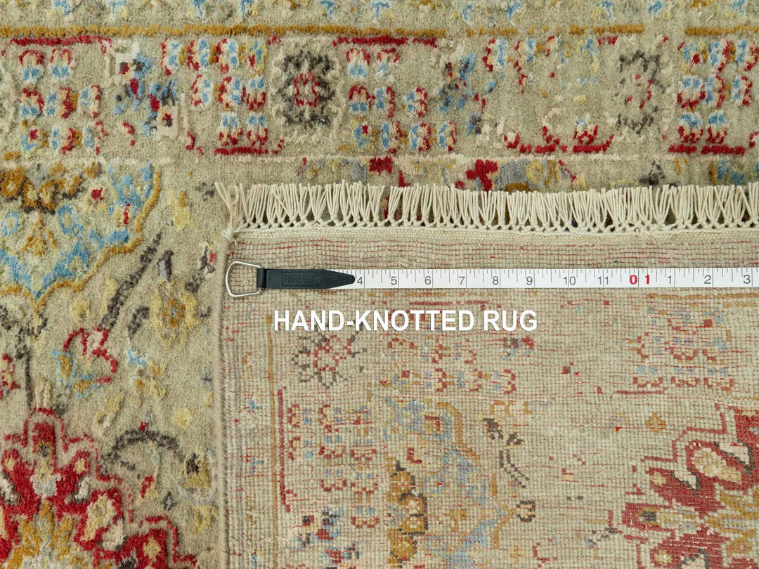 2'9" x 15'10" New Hand Knotted Beige Wool & Silk Runner Oriental Rug - MOA10290528