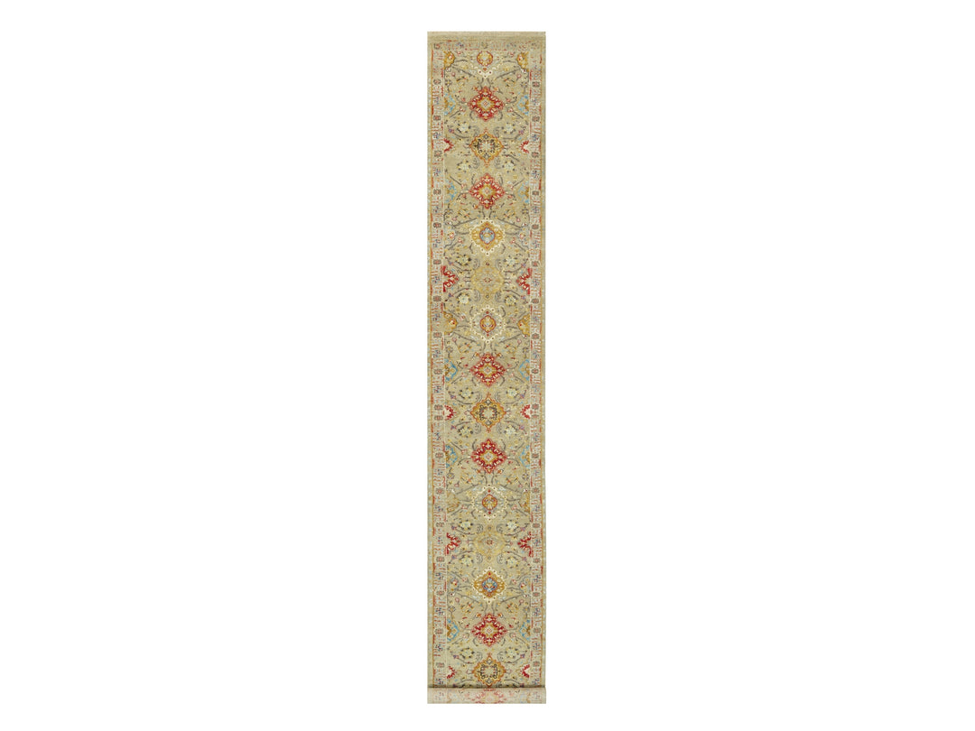 2'9" x 18'0" New Hand Knotted Beige Wool & Silk Runner Oriental Rug - MOA10290530