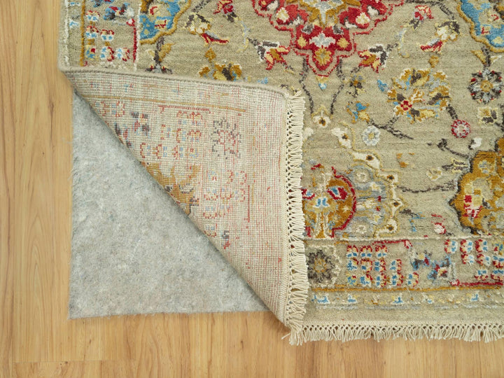 2'9" x 18'0" New Hand Knotted Beige Wool & Silk Runner Oriental Rug - MOA10290530