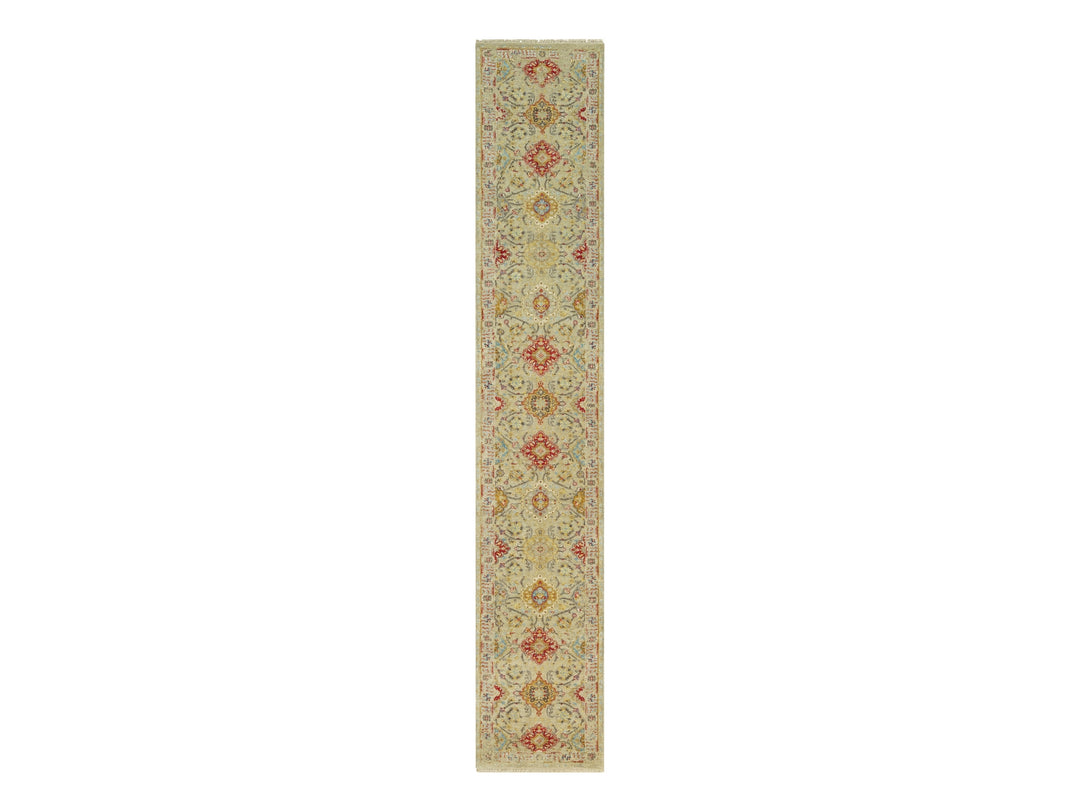2'8" x 15'10" New Hand Knotted Beige Wool & Silk Runner Oriental Rug - MOA10290531