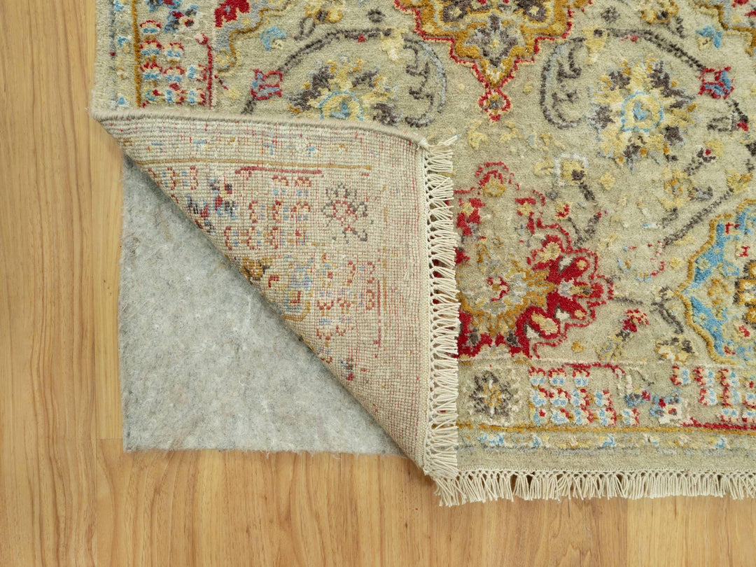 2'8" x 15'10" New Hand Knotted Beige Wool & Silk Runner Oriental Rug - MOA10290531