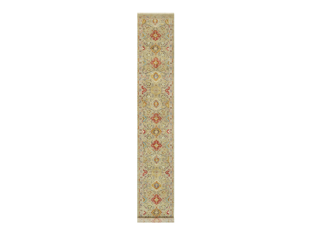 2'9" x 17'11" New Hand Knotted Beige Wool & Silk Runner Oriental Rug - MOA10290532
