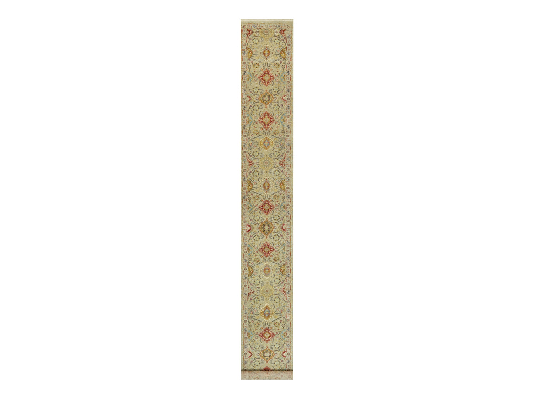 2'7" x 19'10" New Hand Knotted Beige Wool & Silk Runner Oriental Rug - MOA10290533
