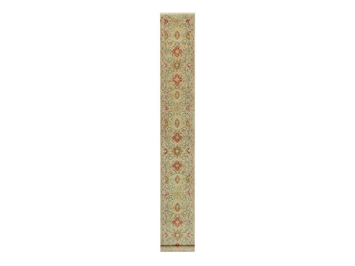 2'7" x 19'10" New Hand Knotted Beige Wool & Silk Runner Oriental Rug - MOA10290533