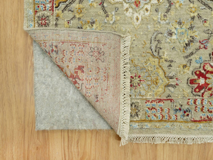 2'7" x 19'10" New Hand Knotted Beige Wool & Silk Runner Oriental Rug - MOA10290533