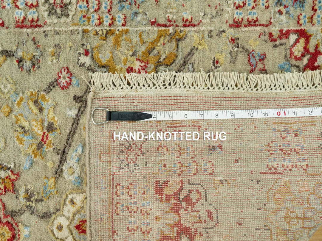 2'7" x 19'10" New Hand Knotted Beige Wool & Silk Runner Oriental Rug - MOA10290533