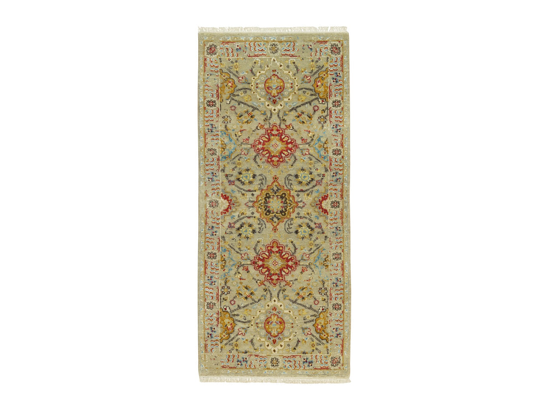 2'8" x 6'0" New Hand Knotted Beige Wool & Silk Runner Oriental Rug - MOA10290534