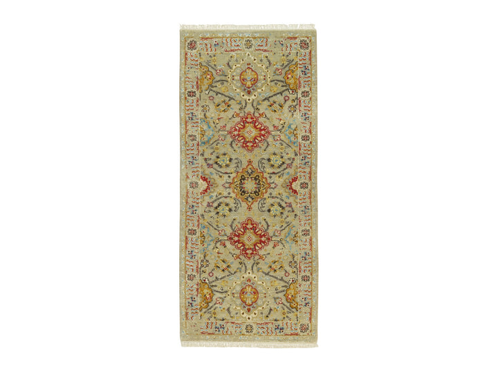2'8" x 6'0" New Hand Knotted Beige Wool & Silk Runner Oriental Rug - MOA10290534