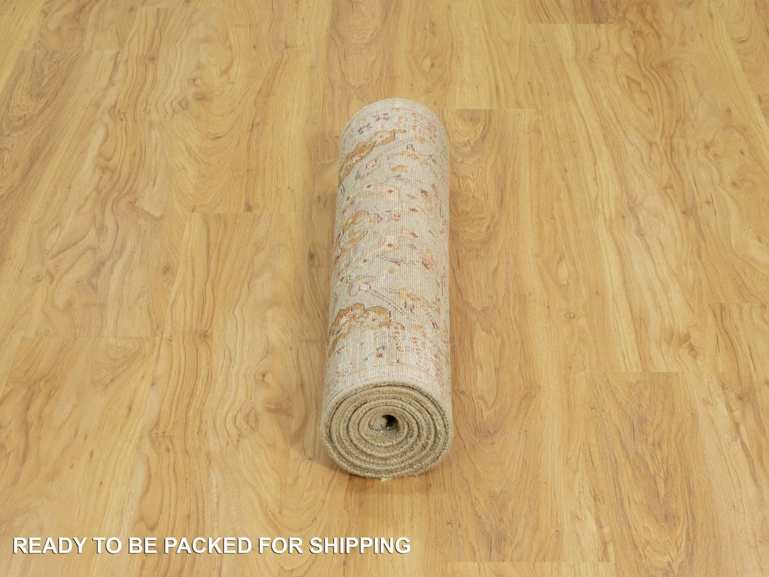 2'8" x 6'0" New Hand Knotted Beige Wool & Silk Runner Oriental Rug - MOA10290534
