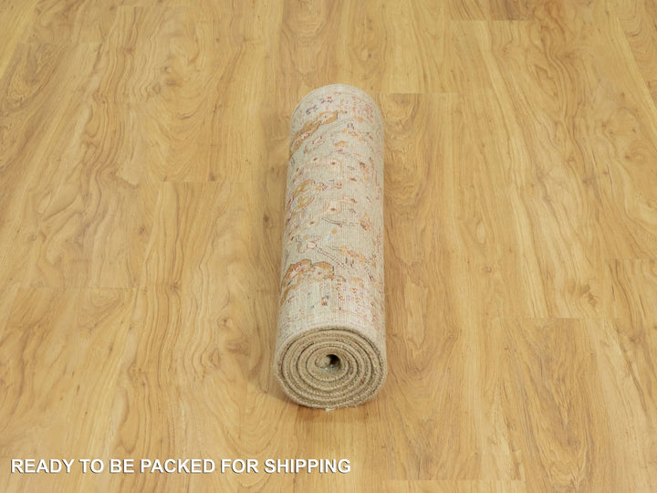 2'8" x 6'0" New Hand Knotted Beige Wool & Silk Runner Oriental Rug - MOA10290534