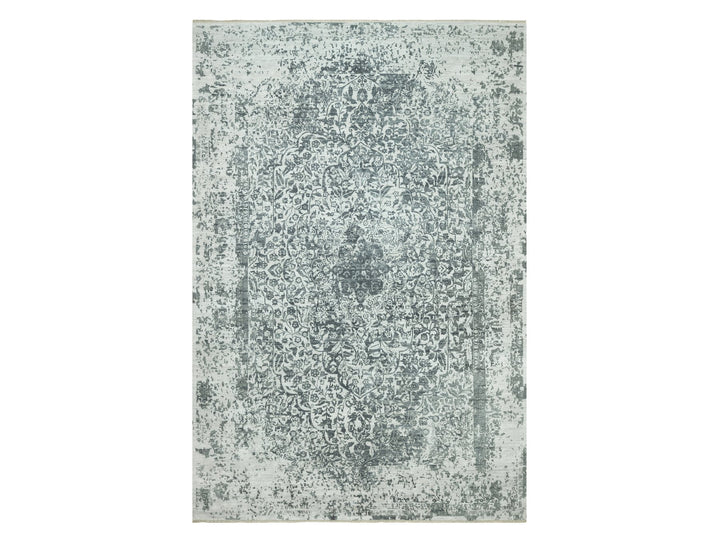 12'1" x 18'0" New Hand Knotted Grey Wool & Silk Rectangle Oriental Rug - MOA10290546