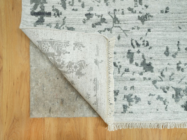 12'1" x 18'0" New Hand Knotted Grey Wool & Silk Rectangle Oriental Rug - MOA10290546
