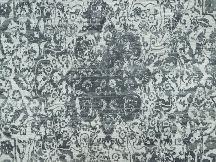 12'1" x 18'0" New Hand Knotted Grey Wool & Silk Rectangle Oriental Rug - MOA10290546