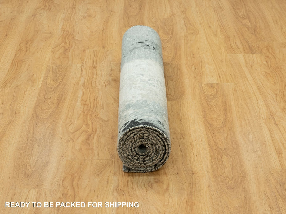 4'0" x 10'0" New Hand Knotted Black Wool & Silk Runner Oriental Rug - MOA10290547