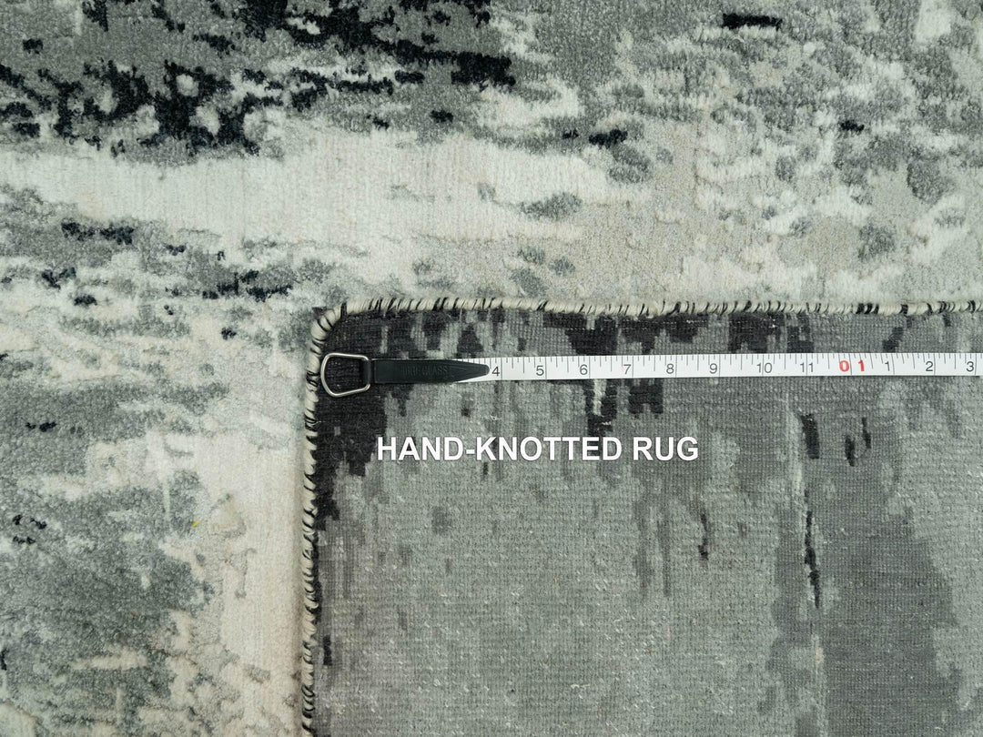 4'0" x 10'0" New Hand Knotted Black Wool & Silk Runner Oriental Rug - MOA10290547