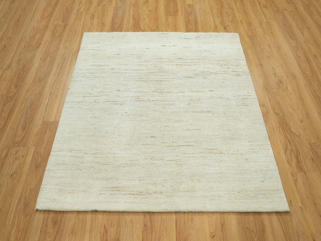 5'0" x 5'1" New Hand Knotted Ivory Wool Square Oriental Rug - MOA10290551