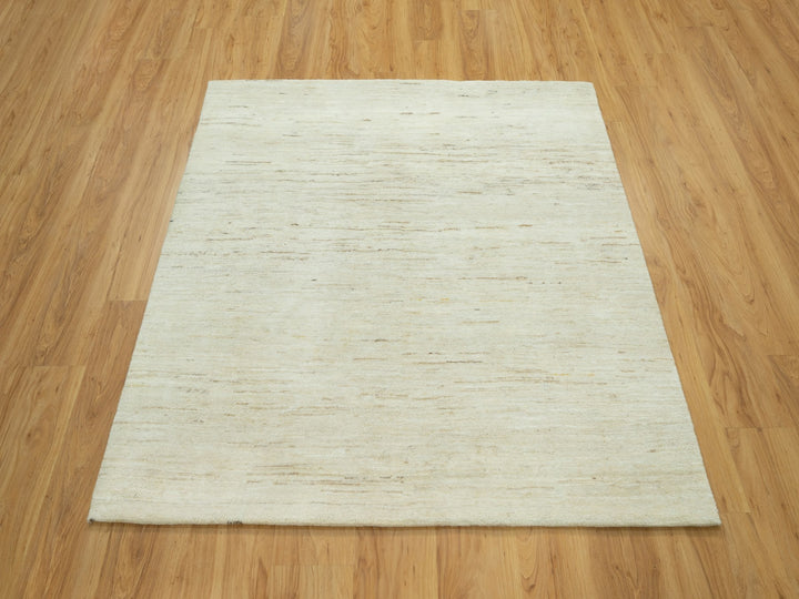 5'0" x 5'1" New Hand Knotted Ivory Wool Square Oriental Rug - MOA10290551