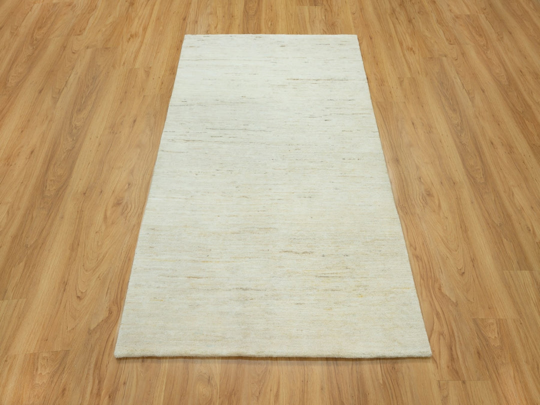 3'10" x 5'10" New Hand Knotted Ivory Wool Rectangle Oriental Rug - MOA10290553