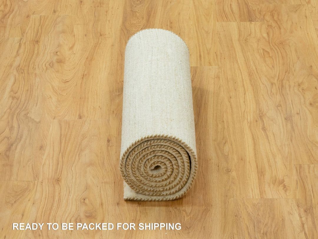 2'5" x 8'2" New Hand Knotted Ivory Wool Runner Oriental Rug - MOA10290555