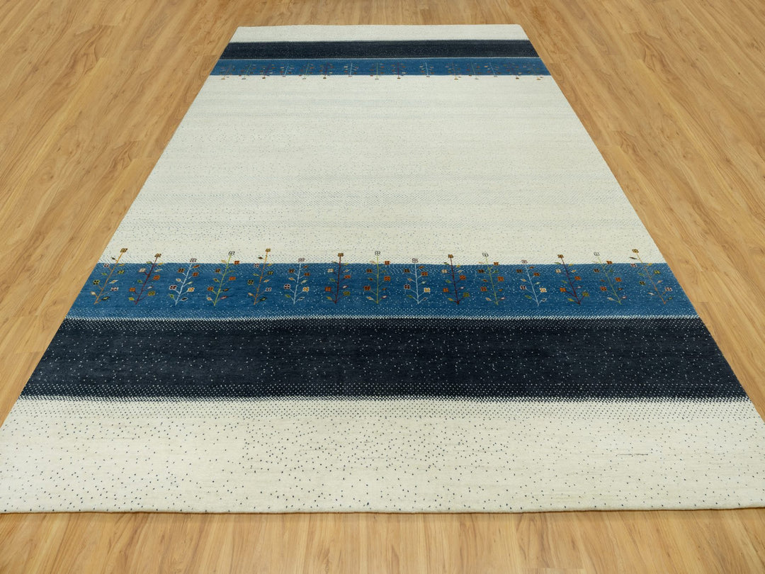 9'10" x 14'0" New Hand Knotted Ivory Wool Rectangle Oriental Rug - MOA10290569
