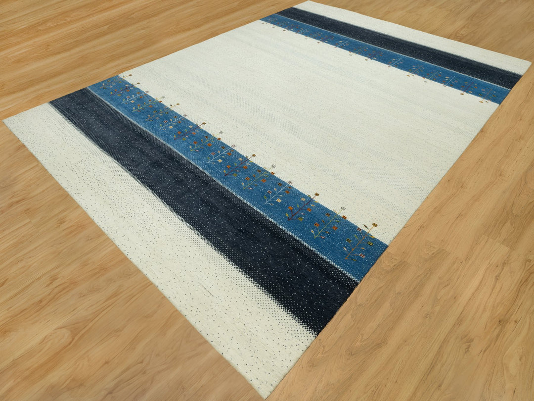 9'10" x 14'0" New Hand Knotted Ivory Wool Rectangle Oriental Rug - MOA10290569