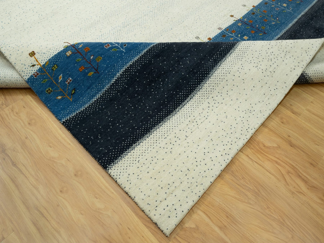9'10" x 14'0" New Hand Knotted Ivory Wool Rectangle Oriental Rug - MOA10290569